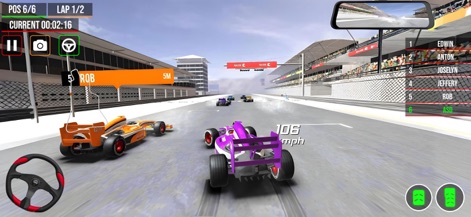 Formula Racing : Real Car Race - La escena de la carrera muestra una pista ancha y un fondo con gradas de estadio, con múltiples coches de fórmula compitiendo por la posición.