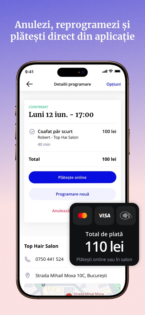 MERO - Programări Online - The app provides comprehensive control, allowing users to conveniently reschedule appointments and process secure online payments.