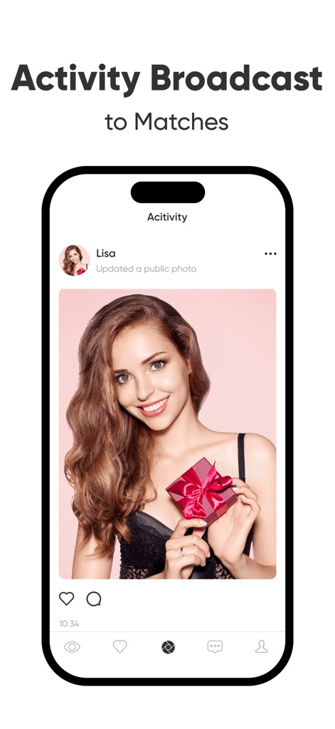 3Fun: Couples & Singles Dating - Users can share updates via an "Activity Broadcast" feed, where posts feature social interaction icons for likes and comments, fostering community engagement.