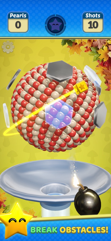 Pearl Gem! - La imagen ilustra cómo se rompen obstáculos con la ayuda de herramientas como la bomba, revelando la diversidad de desafíos presentes en el campo de juego.