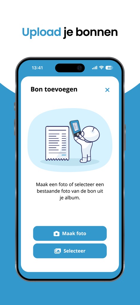 Jortt - Die App ermöglicht das schnelle Hinzufügen von Belegen, indem Nutzer entweder eine neue Aufnahme mit der Kamera machen oder einen Beleg aus der Galerie auswählen können.