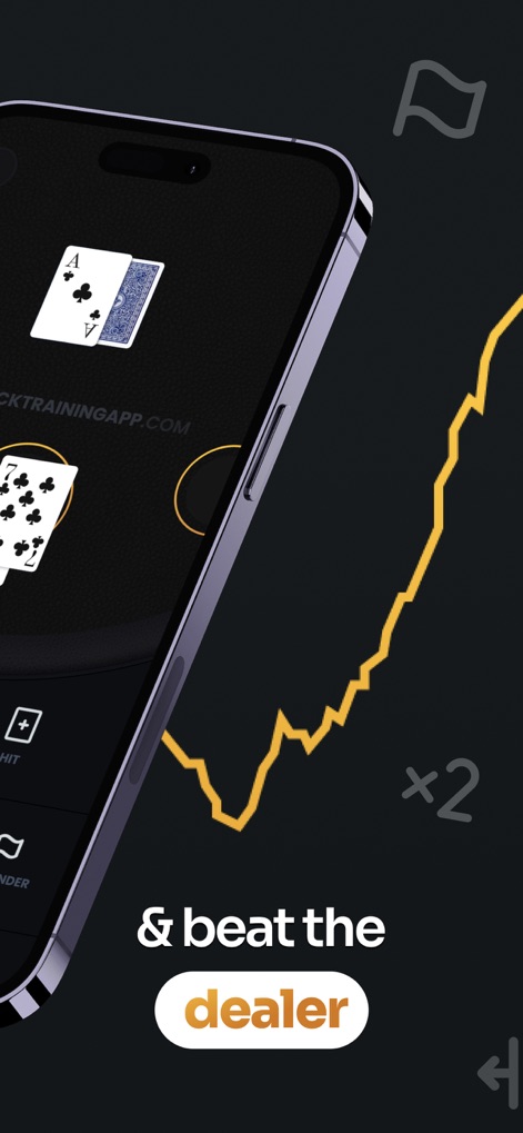 21 Blackjack Strategy Trainer - Esta ferramenta apresenta uma simulação realista de jogo, com os botões de ação 'HIT' e 'SURRENDER' claramente visíveis, e a exibição das cartas do jogador na mesa, simulando um cenário de jogo autêntico.