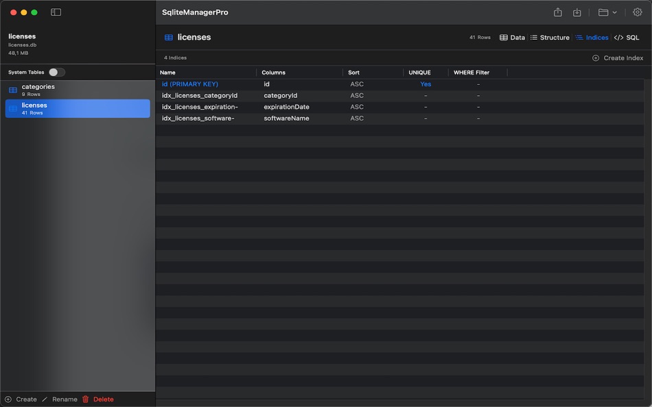 #3. SqliteManagerPro (macOS) 게시자: Klaus Mack
