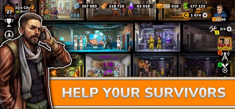 Zero City: Zombie Shelter Game - The game demonstrates the diverse survivor activities within the shelter and the specialized room functions like the medical bay and laboratory, crucial for welfare and progress.
