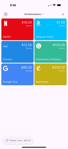 Subscriptions Space screenshot