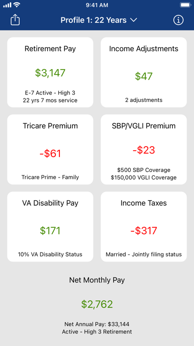 Military Retirement Screenshot