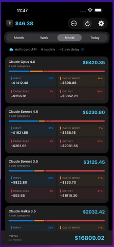 AI Token Usage Tracker iPhone screenshot