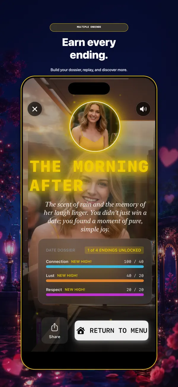Impossible Valentine iPhone & iPad interface for Can you survive 5 minutes without getting dumped?, from the official App Store gallery