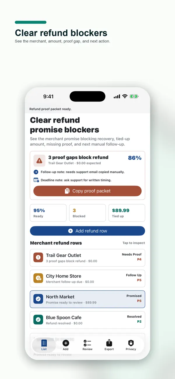 Screenshot #1 pour Refund Promise Log
