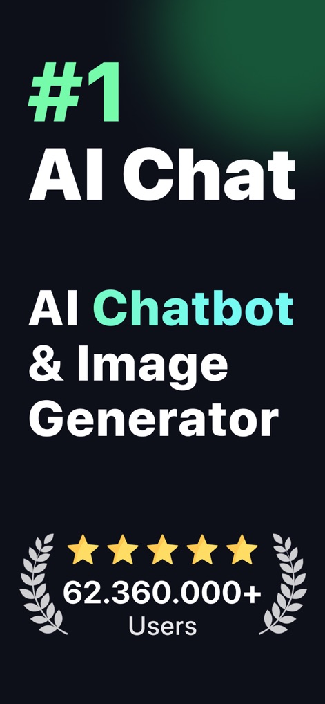 AI Chat − AI Chatbot Assistant - The app showcases its prominent branding as '#1 AI Chat' and highlights the impressive '62.360.000+ Users' count.