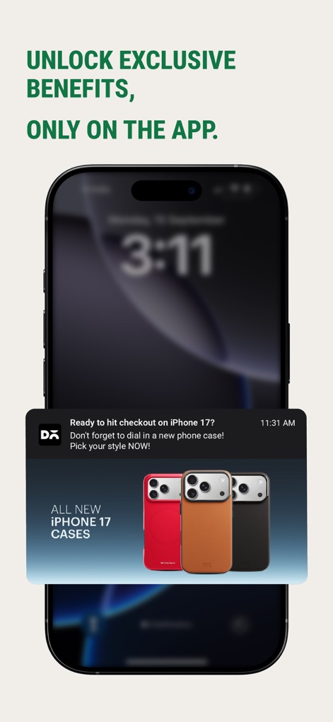 DailyObjects - The app delivers personalized notifications for "ALL NEW iPhone 17 CASES" and early product previews, ensuring users are always first to know about fresh launches.