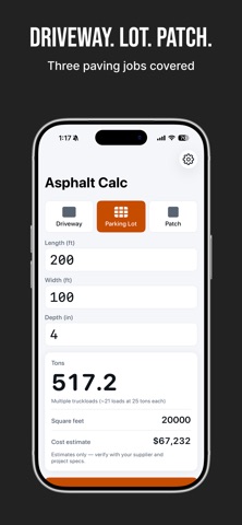 Asphalt Calc - Tons & Cost Screenshot 2 of 5