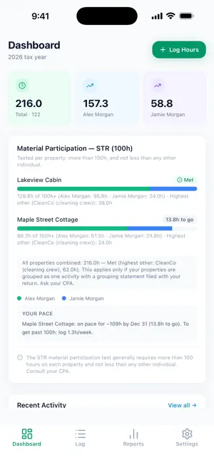 STR Tracker: Hours & Tax Log screenshot 1