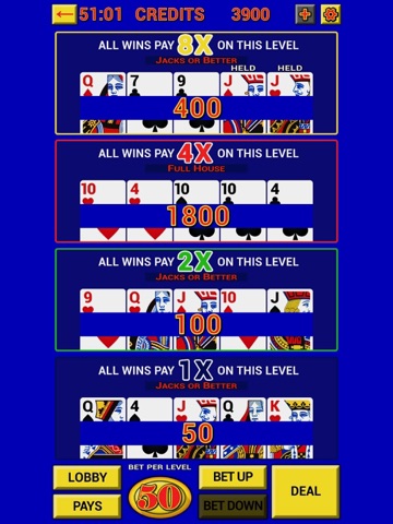 Video Poker Casino Classic iPad screenshot