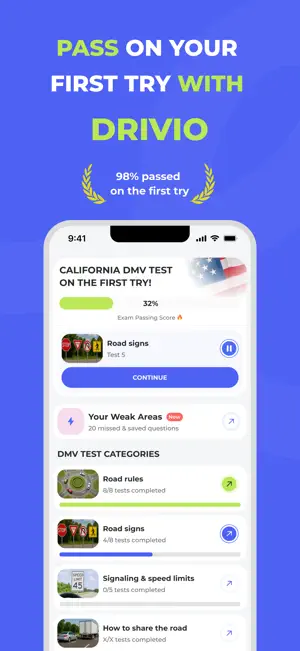 DMV Practice Test 2026 Drivio screenshot 1