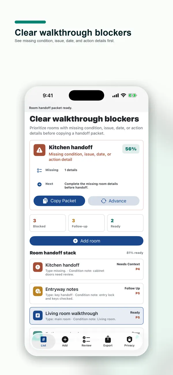 Screenshot #1 pour Rental Walkthrough Notes