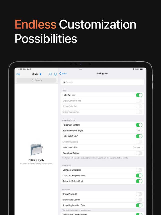 Swiftgram: Telegram mod client תמונות מסך