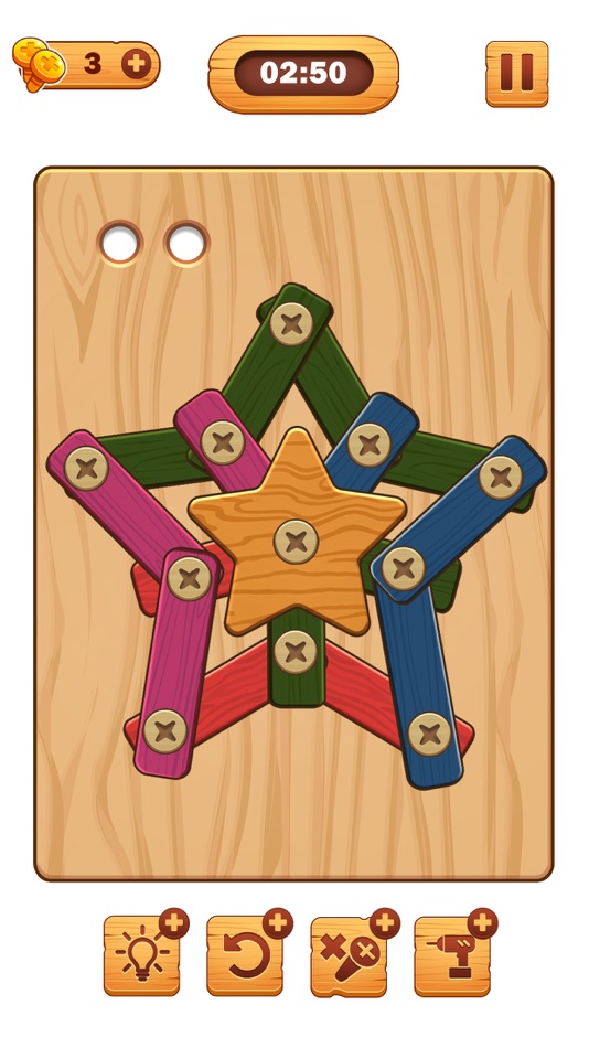 #2. Screw Puzzle: Wood Nut & Bolt™ (iOS) Bởi: ONESOFT GLOBAL PTE. LTD.
