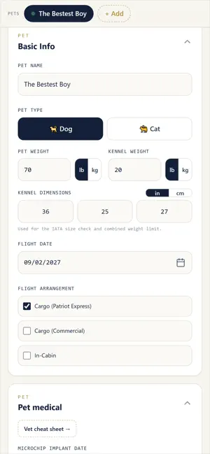 PETinerary screenshot 2