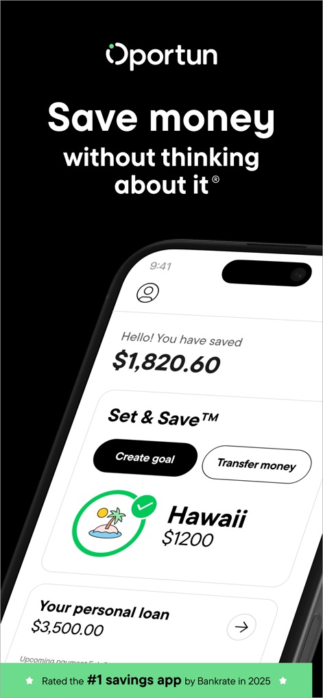 Oportun: Finances made simple - このアプリは、ユーザーの現在の貯蓄総額を表示し、具体的な貯蓄目標の進捗を明確に示します。