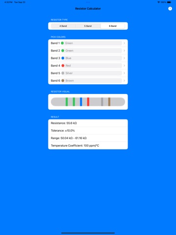 Resistor Colors Calculator iPad screenshot