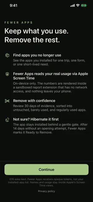 Fewer Apps screenshot 1