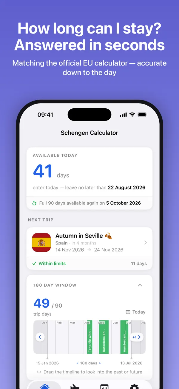 Screenshot #1 pour Schengen Calculator 90/180
