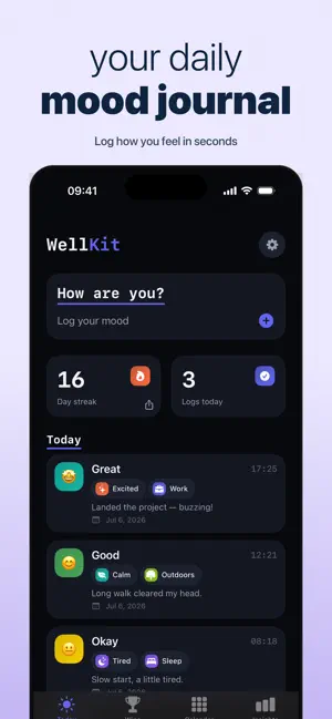 Mood Tracker: WellKit screenshot 1