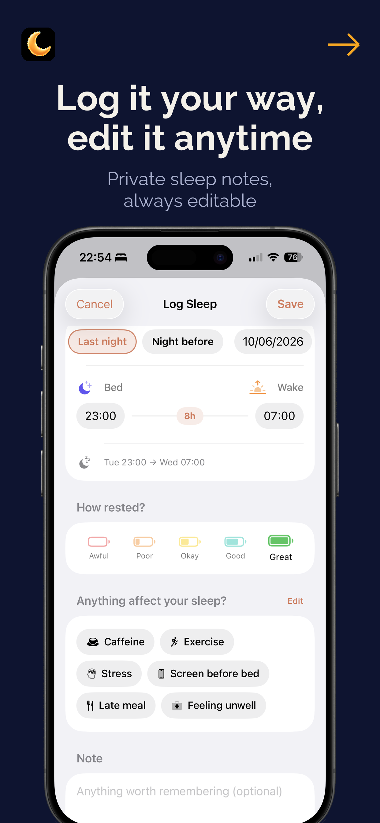 Sleep Diary & Journal: Sopora