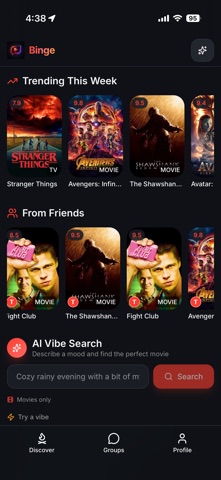 Binge. iPhone screenshot
