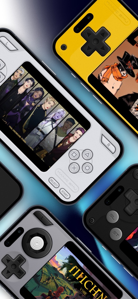 Manic EMU - Game Emulator - Users can personalize their retro gaming experience with diverse custom console skins and enjoy dynamic gameplay across various emulated titles.