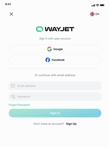WayJet app screenshot
