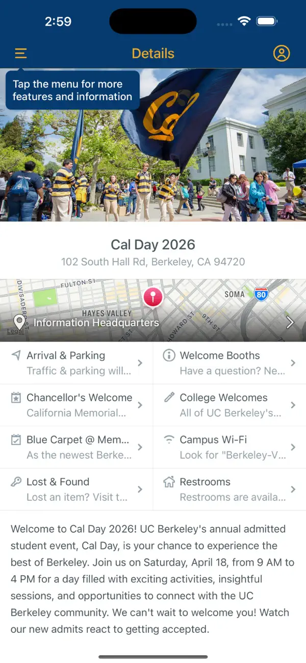 Screenshot #1 pour UC Berkeley / Cal Event Guides