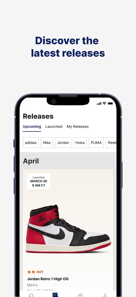 Champs Sports: Shoes & Apparel - Users can effortlessly stay updated on new product launches through the intuitive release calendar and filter by specific brands for their desired styles.