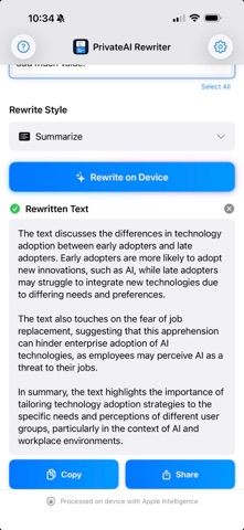 Private AI Rewriter iPhone screenshot