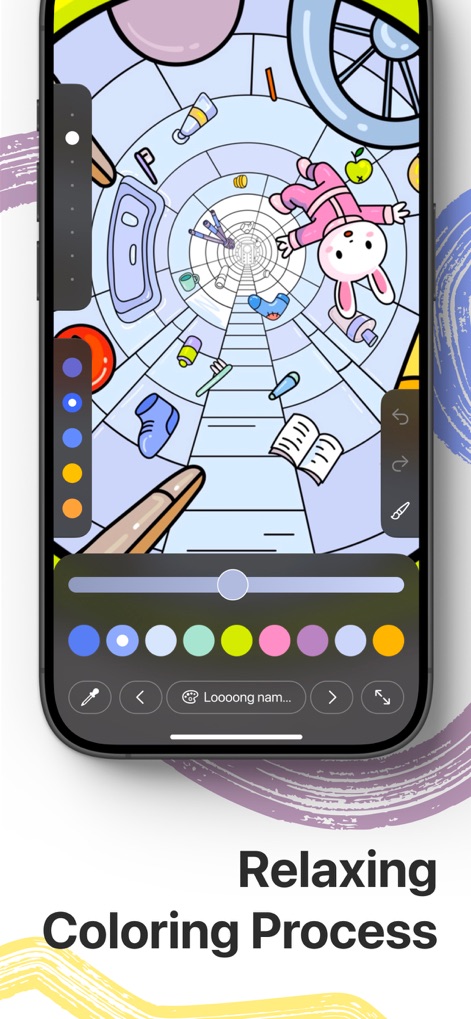 Infinity Coloring Book: Infini - Découvrez une expérience de coloriage apaisante où les scènes se déploient en zoom infini, offrant des outils intelligents pour annuler les actions et explorer de nouveaux détails.