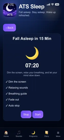 Captura de pantalla de ATS Sleep en iPhone 4