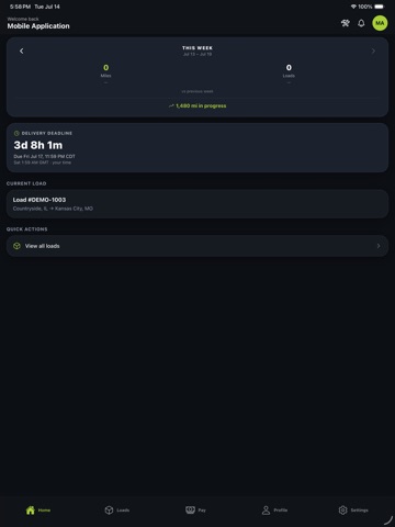 Loadera TMS iPad screenshot