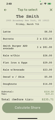 Olive Split: Bill Splitter Screenshot 3 of 4