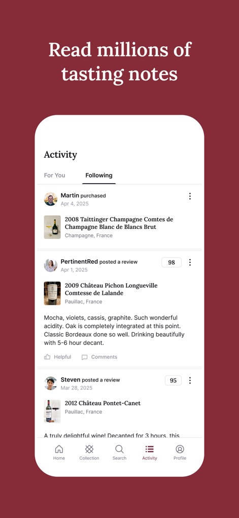 CellarTracker: #1 Wine Tracker - Les utilisateurs ont accès à des millions de notes de dégustation de la communauté, avec des "commentaires détaillés" et des "évaluations" d'autres amateurs, enrichissant leur propre expérience.