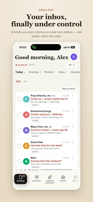 EmailZap: Smart inbox briefing screenshot 1