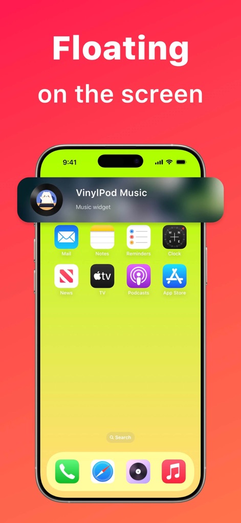 VinylPod - Music Widget - Los usuarios pueden mantener el control de su música con un widget flotante compacto, que se superpone a otras aplicaciones y muestra el título de la canción en reproducción.