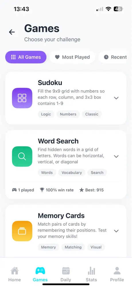 BrainGames memory game in progress
