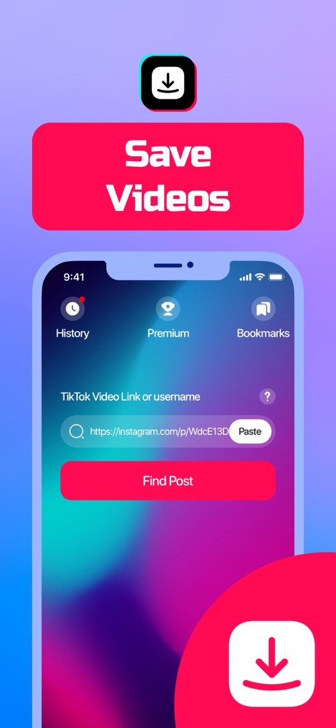 SaveTk - Save Videos - This tool simplifies video saving, featuring a clear 'TikTok Video Link or username' input field and a 'Find Post' button for direct content retrieval.
