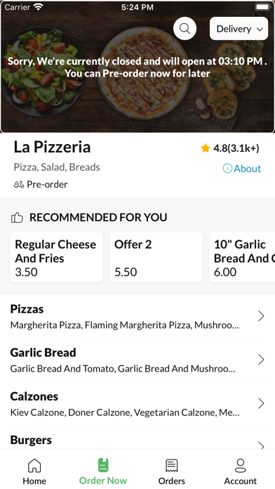 La Pizzeria Bridlington. Screenshot
