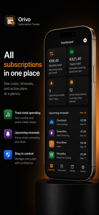 Orivo: Subscription Tracker Screenshot 1 of 5