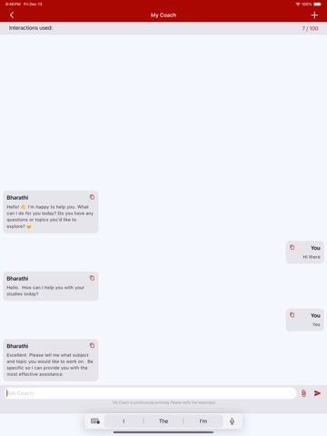 My Coach iPad screenshot