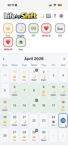 Life by Shift - shift tracker screenshot