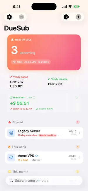 DueSub: Subscription Tracker screenshot 1