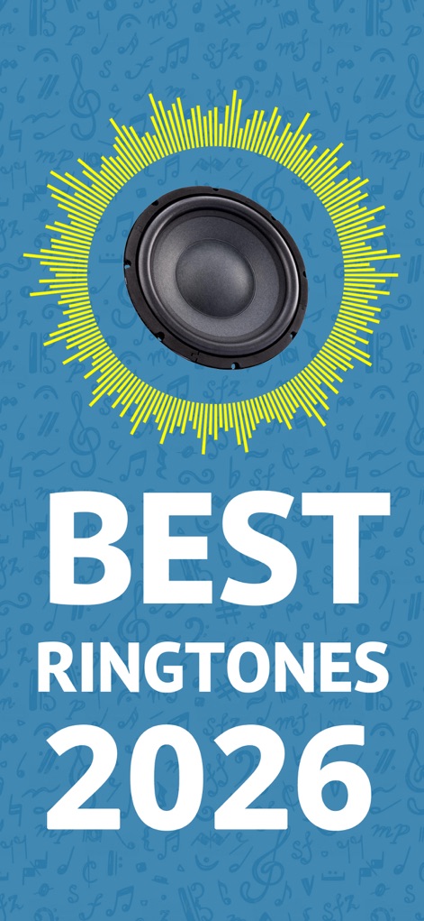 Best Ringtones 2026 for iPhone - Dieses abschließende Bild präsentiert die App-Identität mit einem markanten visuellen Logo, das einen Lautsprecher darstellt, und dem prominent platzierten Markennamen „BEST RINGTONES 2026“.